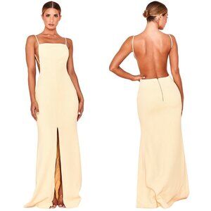House of CB Alix Lemon Backless Maxi Dress Gown Womens Medium Yellow Formal NWOT